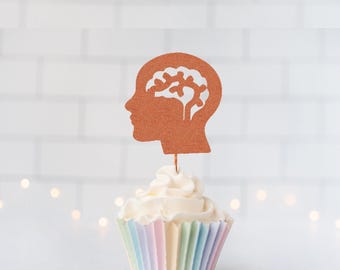 Glitter Brain Cupcake Toppers, Glitter Cupcake Toppers, Glitter Cake Topper, Glitter Party Decor, Event Decor