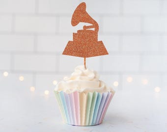 Glitter Gramophone Cupcake Toppers, Glitter Cupcake Toppers, Glitter Cake Topper, Glitter Party Decor, Event Decor