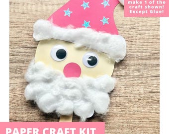 Santa Stick Puppet Paper Craft Kit, Holiday Arts & Crafts Kit For Kids, Christmas Craft Kit, Holiday Party Favor, Pre-Cut Crafts