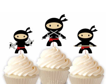 Printed Ninja Cupcake Toppers, Ninja Party Decorations, Martial Arts Party, Karate Party, Ninja Decorations, Ninja Birthday Party