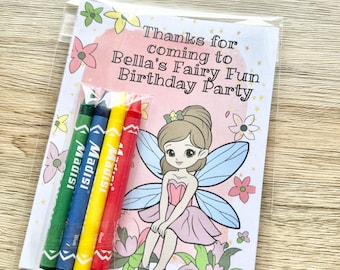 Personalized Fairy Coloring Kit Favors, Fairy Coloring Book Favors, Fairy Party Coloring Packs