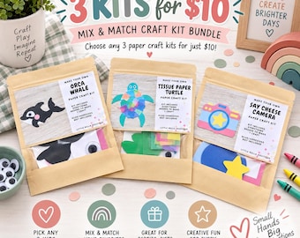 Mix and Match Paper Craft Kit Bundle, 3-Kit Bundle, Kids Craft Kit Bundle, Paper Craft Kits Gift Bundle, Bundle and Save, Diy Craft Kit