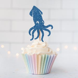 Glitter Squid Cupcake Toppers, Ocean Decor, Sea Creature, Giant Squid, Sparkly Squid, Ocean Animals, Under The Sea, 10,000 Leagues