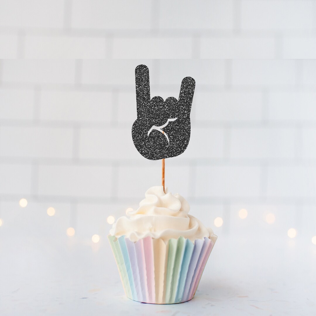 Hands Topper Glitter Rock N' Roll Hands Cupcake Toppers, Rock on Party, Rock on ...