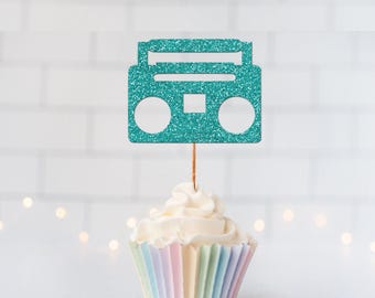 Glitter Boom Box Cupcake Toppers, Stereo Cupcake Toppers, 2 Legit Party, 90s Boom Box, Boom Box Decor, Radio Decor, Retro 80s, Retro 90s