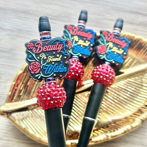 Beaded Ink Pen Beauty Is Found Within, Inspirational Gift, Positivity Accessory, Self Care Stationery, Journaling Gift, Writer Gifts