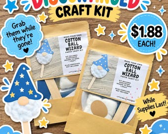 DISCONTINUED CRAFTS: Cotton Ball Wizard Paper Craft Kit, Clearance Craft Kit, Pre-Cut Crafts (Limited Quantity)