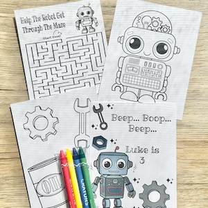 Personalized Robot Coloring Kit Favors, Robot Party Coloring Book Favors, Robot Coloring Packs, Robot Party Favors
