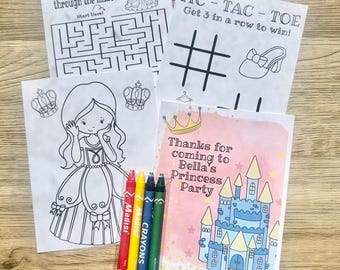 Personalized Princess Coloring Kit Favors, Princess Coloring Book Favors, Princess Coloring Packs
