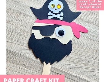 Pirate Stick Puppet Paper Craft Kit, Pirate Arts & Crafts Kit For Kids, Kids Craft Kit, Pirate Party Favors, Pre-Cut Crafts, Diy Craft Kit