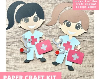 Doctor Paper Doll Paper Craft Kit - Girl Version, Doctor Arts & Crafts Kit For Kids, Nurse Craft Kit, Doctor Party Favor, Pre-Cut Crafts