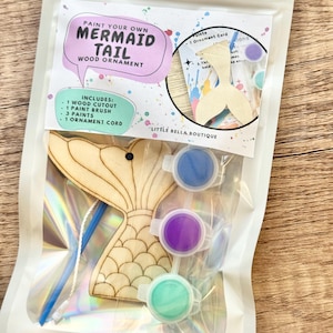 Mermaid Tail Wood Painting Craft Kit, Mermaid Arts & Crafts Kit For Kids, Wooden Cutout Painting Craft Kit, Mermaid Party Favor, Art Kits