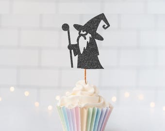 Glitter Wizard Cupcake Toppers, Wizard Party, Wizard Birthday, Wizard Decor, Wizardry, Magical Wizard, Warlock, Sorcerer, Wizard Birthday