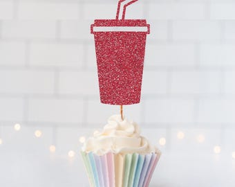 Glitter Soda Cup Cupcake Toppers, Fast Food Party, Retro Diner Birthday, Sweet Treat Celebration, Junk Food, Refreshments
