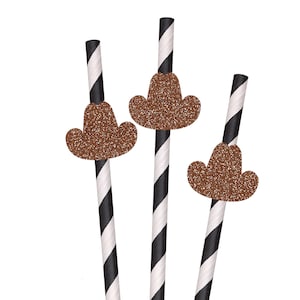 Glitter Cowboy Hat Party Straws, Party Paper Straws, Decorative Party Straws