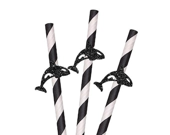 Glitter Orca Whale Party Straws - 10ct, Orca Table Scatter, Whale Party, Ocean Birthday, Sea Animal Party, Under The Sea, Baby Shower