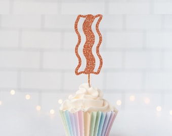 Glitter Bacon Cupcake Toppers, Breakfast Theme Party, Brunch Decor, Foodie Birthday, Pancake Party, Kitchen Shower Cupcake Picks