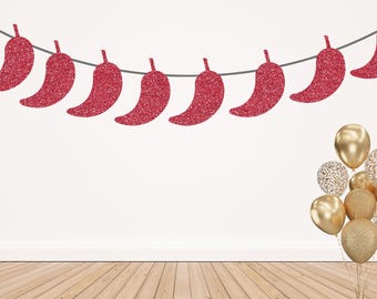 Glitter Chili Pepper Banner, Fiesta Party Garland, Taco Night, Cinco De Mayo, Spice Theme, Mexican Party, Spicy Margarita, Taco Tuesday