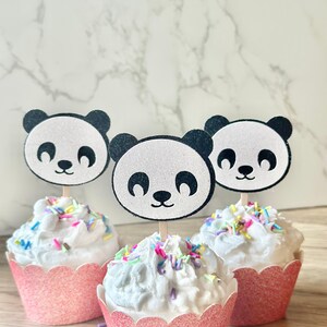 READY TO SHIP Glitter Panda Bear Cupcake Toppers, Layered Glitter Cupcake Toppers, Glitter Cake Topper, Glitter Party Decorations