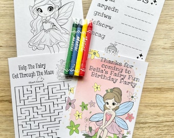 Personalized Fairy Coloring Kit Favors, Fairy Coloring Book Favors, Fairy Party Coloring Packs