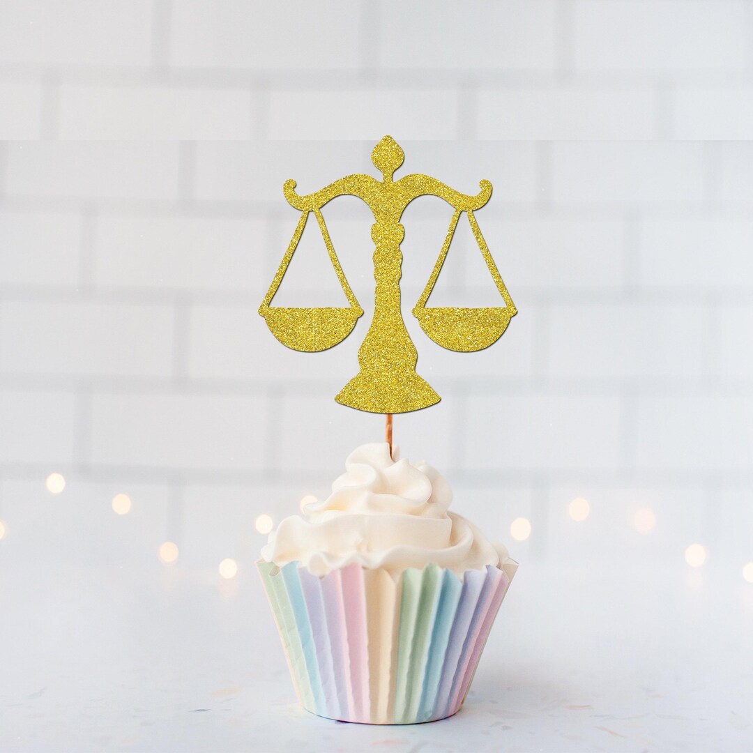 Table Topper Judge Glitter Scales of Justice Cupcake Toppers, Law School Grad, Legal ...