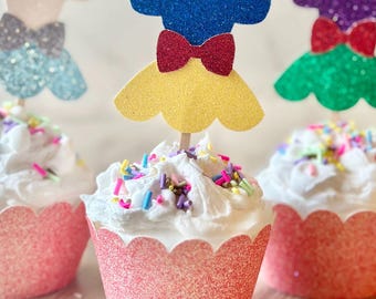 princess dress cupcake toppers Glitter Princess Dress Cupcake Toppers, Princess Birthday, Royal Party  Decor, Fairytale Celebration, Magical Princess, Princess Inspired