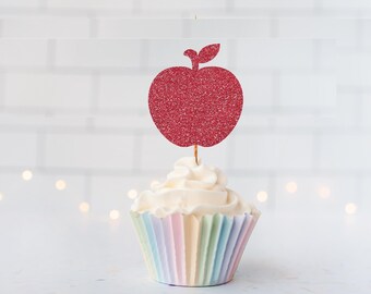 Glitter Apple Cupcake Toppers, Apple Party Decorations, Teacher Cupcake Toppers, Back to School Party Decor, Apple of My Eye, Apple Picking
