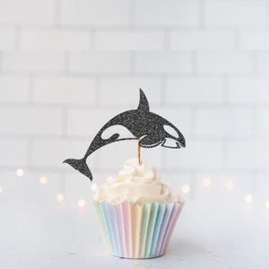 Glitter Orca Cupcake Toppers, Whale Party Decor, Ocean Theme Birthday, Sea Animal Party, Under The Sea Decor, Marine Life, Whale Baby Shower