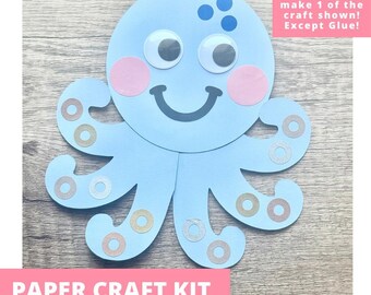 Happy Octopus Paper Craft Kit, Octopus Arts & Crafts Kit For Kids, Under The Sea Craft Kit, Party Favors, Pre-Cut Crafts, Diy Craft Kit