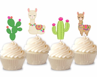 Printed Llama and Cactus Cupcake Toppers, Printed Llama Cupcake Toppers, Printed Llama Party Decorations, Event Decor