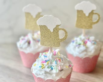Glitter Beer Mug Cupcake Toppers,  Oktoberfest, Brewery Birthday, Cheers And Beers, Beer Tasting, Hoppy Hour, Love Brewing, Baby Is Brewing