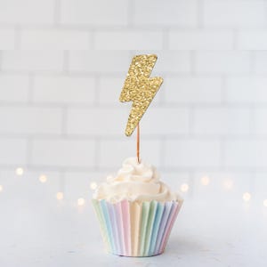 READY TO SHIP Glitter Lightning Bolt Cupcake Toppers, Lightning Strike, Superheroes, Wizard Lightning, Thunder and Lightning, Weather Party