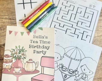 Personalized Tea Time Coloring Kit Favors, Tea Party Coloring Book Favors, Tea For Two Coloring Packs, Tea Party Favors, Tea Birthday