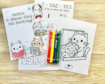 Personalized Cats Coloring Kit Favors, Cats Coloring Book Favors, Cat Party Coloring Packs