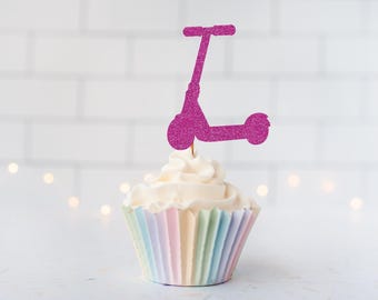 Glitter Scooter Cupcake Toppers, Outdoor Party, Ride Theme, Active Decor, Birthday Celebration, Adventure Party, Sporty Theme, Scooter Decor