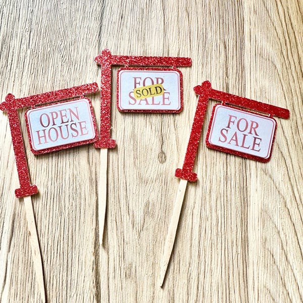 Glitter Real Estate Sign Cupcake Toppers, Open House Party Decor, Realtor Event, New Home Celebration, Housewarming Party, Sold Sign