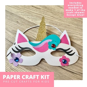 Unicorn Mask Paper Craft Kit, Unicorn Mask Arts & Crafts Kit For Kids, Unicorn Mask Craft Kit,  Unicorn Mask Party Favors, Pre-Cut Craft