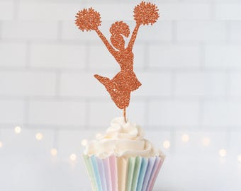 READY TO SHIP Glitter Cheerleader Cupcake Toppers, Cheer Party, Cheer Squad, Cheerleaders, Cheer Birthday, Cheerleading, Go Fight Win
