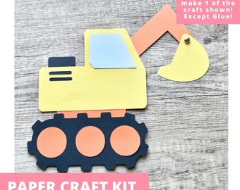Excavator Paper Craft Kit, Excavator Arts & Crafts Kit For Kids, Construction Truck Craft Kit, Construction Party Favor, Pre-Cut Crafts