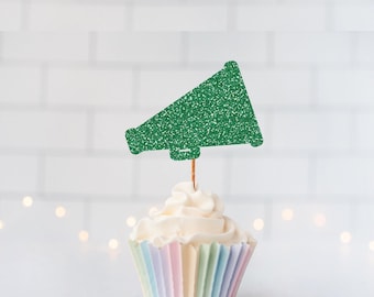 READY TO SHIP Glitter Megaphone Cupcake Toppers, Cheer Party, Cheer Megaphone, Cheer Squad, Cheerleaders, Cheer Birthday, Cheerleading