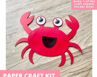 Crab Paper Craft Kit, Crab Arts & Crafts Kit For Kids, Sea Animals Craft Kit, Kids Crab Art Kit, Crab Party Favors, Pre-Cut Crafts