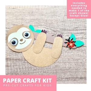 Sloth Paper Craft Kit, Sloth Arts & Crafts Kit For Kids, Pick Up Sloth Craft Kit, Party Favor, Pre-Cut Crafts, Diy Crafts, Zoo Animal Craft