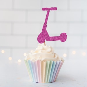 Glitter Scooter Cupcake Toppers, Outdoor Party, Ride Theme, Active Decor, Birthday Celebration, Adventure Party, Sporty Theme, Scooter Decor