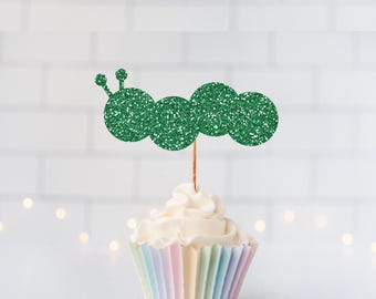 Glitter Caterpillar Cupcake Toppers, Butterfly Party, Garden Birthday, Bug Bash, Spring Baby Shower, Nature, Insect Party, Fairy Garden