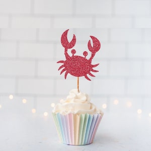 READY TO SHIP Glitter Crab Cupcake Toppers, Under The Sea, Crab Decor, Crab Party, Crab Boil, Let&#39;s Get Crackin&#39;, Crab Birthday, Crabs