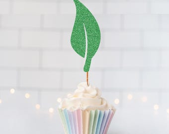 Glitter Leaf Cupcake Toppers, Nature Party, Garden Party, Spring Party, Garden Birthday, Nature Birthday, Plants and Leaves, Garden