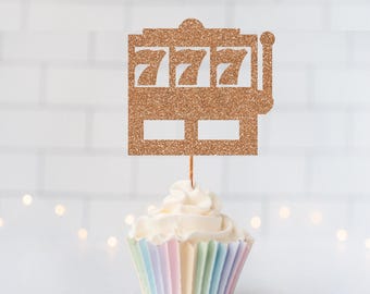 READY TO SHIP Glitter Slot Machine Cupcake Toppers, Casino Party Decor, Vegas Theme, Jackpot Celebration, Gambling Night, Poker Party, Lucky