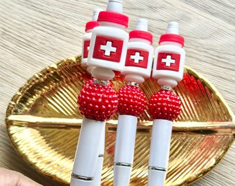 Medicine Bottle Beaded Ink Pen, Nurse Gift, Doctor Gift, Medical Pen, Cute Stationery, RX Pen, Glitter Pen, Pharmacist Gift, Prescription