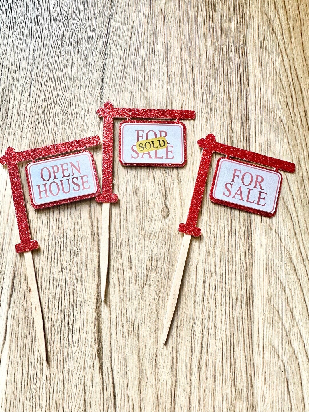 Glitter Real Estate Sign Cupcake Toppers, Open House Party Decor ...