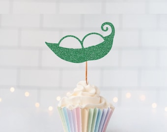 Glitter Peas In A Pod Cupcake Toppers, Farmers Market Party, Fruits and Veggies, Vegetable Party, Green Peas, Peas Pod Decor, Sweet Pea